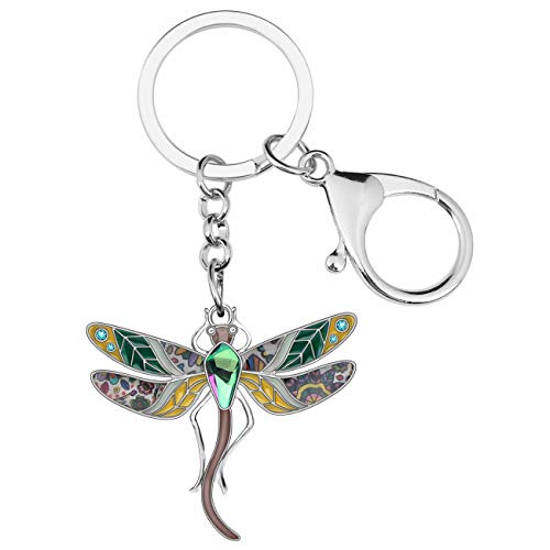 DOWAY Emaille Libelle Schlüsselanhänger Charms Floral Insekt Dragonfly Schlüsselring Cute Auto Zubehör für Frauen Mädchen Geschenke (Grün) von DOWAY