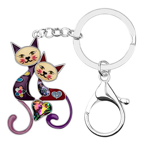 DOWAY Emaille Strass Paar Katze Schlüsselanhänger Ringe für Frauen Mädchen Kinder Accessoire Tier Katzen Schmuck Party Geschenk (Veilchen) von DOWAY