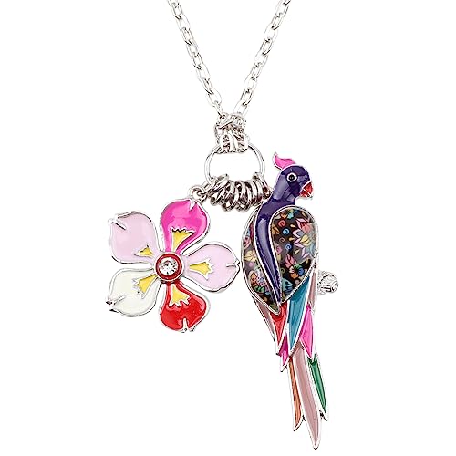DOWAY Emaille Tropen Aras Papagei Vogel Halskette Bird Geschenke für Damen Mädchen Legierung Kette Mode Papagei Schmuck (Violett) von DOWAY