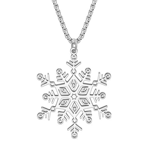 DOWAY Emaille Weihnachten Schneemann Halskette Anhänger Charm Schmuck für Frauen Mädchen Kinder Geschenk (Schneeflocke Edelstahl Silber) von DOWAY