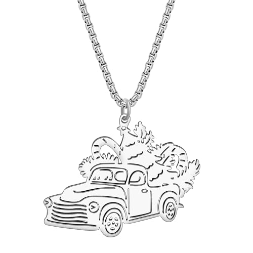 DOWAY Emaille Weihnachten Schneemann Halskette Anhänger Charm Schmuck für Frauen Mädchen Kinder Geschenk (Weihnachtstruck Edelstahl Silber) von DOWAY