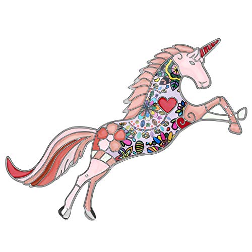 DOWAY Floral Einhorn Brosche Emaille Pferd Schmuck für Frauen Mädchen Anstecknadel Kleidung Schal Abzeichen Dekorationen Geschenk (Rose) von DOWAY