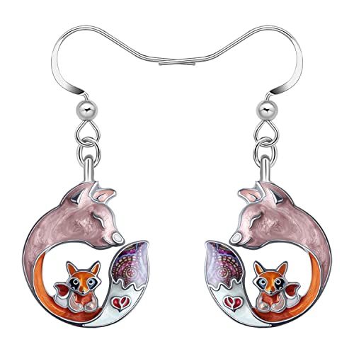 DOWAY Floral Emaille Fuchs Ohrringe Baumeln Niedlich Paar Fox Geschenke Schmuck Für Frauen Mädchen (Braun) von DOWAY