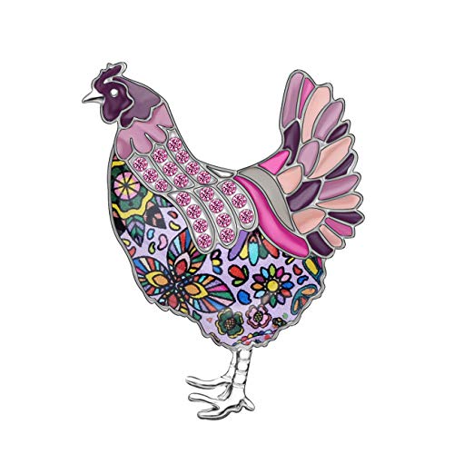 DOWAY Floral Emaille Strass Huhn Henne Brosche Schmuck für Frauen Mädchen Revers Kleidung Schal Abzeichen Geschenke (Violett) von DOWAY