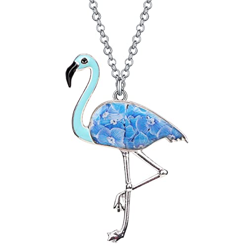 DOWAY Floral Flamingo Kette Halskette Für Frauen Mädchen Rosa Vögel Anhänger Flamingo Deko Schmuck Geschenk Mit Floralen Emaille (Blau) von DOWAY