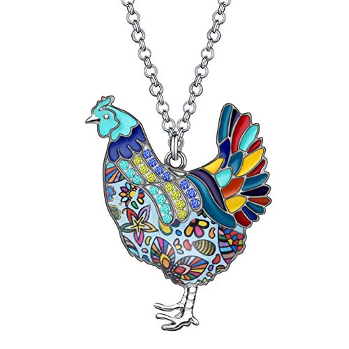 DOWAY Huhn Halskette Legierung Emaille Bauernhof Tiere Anhänger Kette Schmuck Geschenk für Frauen Mädchen, M, Emaille, Kein Edelstein von DOWAY