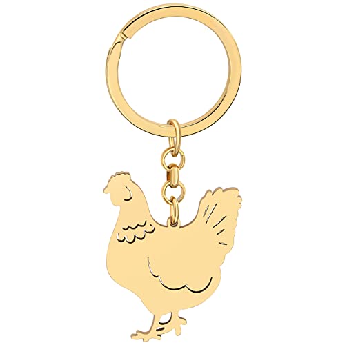 DOWAY Huhn Henne Schlüsselanhänger Huhn Schlüsselring Anhänger Tasche Auto Zubehör für Damen Mädchen Geschenk (Gold Edelstahl B) von DOWAY