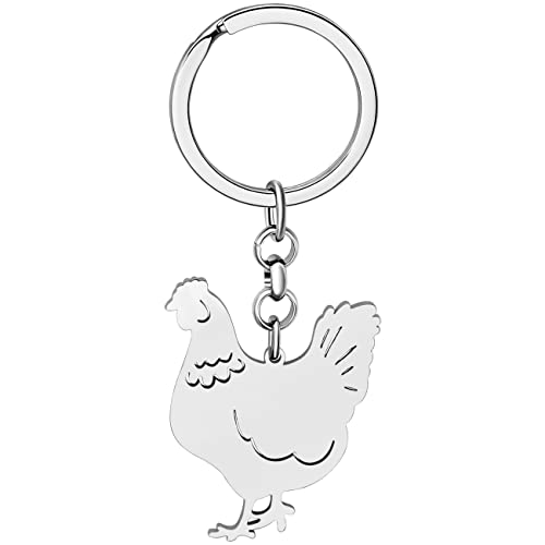 DOWAY Huhn Henne Schlüsselanhänger Huhn Schlüsselring Anhänger Tasche Auto Zubehör für Damen Mädchen Geschenk (Silber Rostfreier Stahl B) von DOWAY