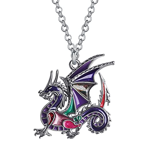 DOWAY Nette Drachen Geschenke Fantasy Dragon Halskette Anhänger für Frauen Mädchen (Lila) von DOWAY