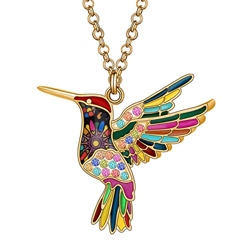 DOWAY Nette Emaille Kolibri Halskette Vögel Strass Anhänger Schmuck Geschenke, M, Emaille, Kein Edelstein von DOWAY