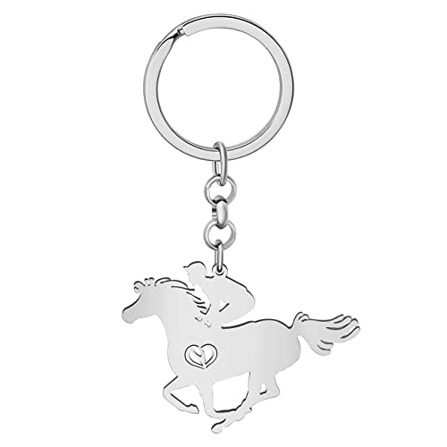 DOWAY Niedliche Edelstahl Pferd Geschenke für Frauen Mädchen Pferd Schlüsselanhänger Ringe Charms Rennpferd Geschenke Brieftasche Auto Zubehör, Rennpferd Silber, W2L2 von DOWAY