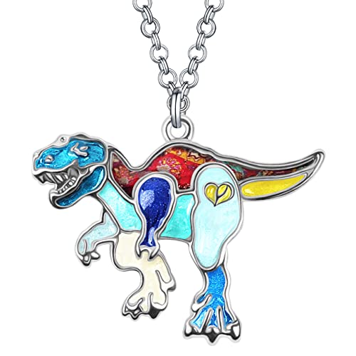 DOWAY Cute Emaille Dinosaurier Kette Halskette Triceratops Anhänger für Damen Frauen Mädchen Tyrannosaurus Rex Geschenke (Himmel Tyrannosaurus Rex) von DOWAY