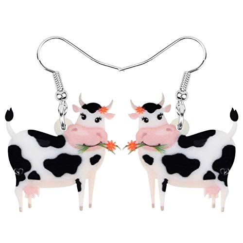 DOWAY Cute Kuh Geschenke Acryl Kuh Ohrringe Bauernhof Tiere Schmuck Für Damen Frauen Mädchen Charms Kuh Deko (Weiß) von DOWAY