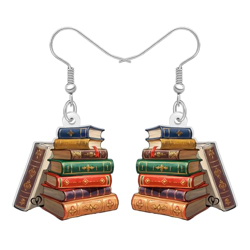 DOWAY Spaß Acryl Buch Ohrringe baumeln zurück zu Schule Schmuck Bookish Geschenke für Buchliebhaber Leser Frauen Mädchen Bibliothekar Graduierung Lehrer Anerkennung Geschenke (Braun) von DOWAY