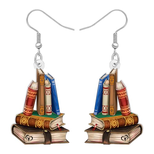 DOWAY Spaß Acryl Buch Ohrringe baumeln zurück zu Schule Schmuck Bookish Geschenke für Buchliebhaber Leser Frauen Mädchen Bibliothekar Graduierung Lehrer Anerkennung Geschenke (Multi) von DOWAY