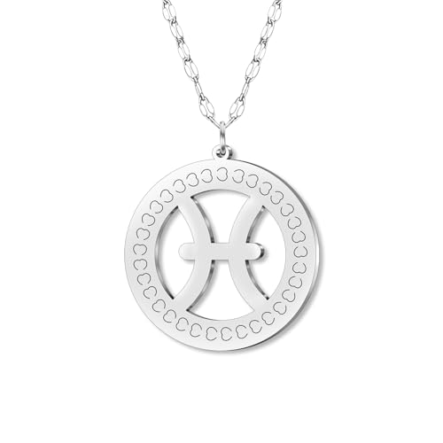DOWAY Zierliche Edelstahl Kreis Sternzeichen Halskette 12 Konstellation Anhänger Halsketten Silber Minimalistischer Schmuck Geburtstag Horoskop Astrologie Geschenke für Damen Mädchen (Fische) von DOWAY