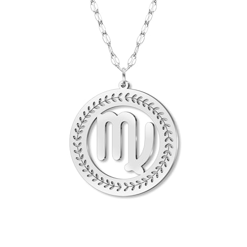 DOWAY Zierliche Edelstahl Kreis Sternzeichen Halskette 12 Konstellation Anhänger Halsketten Silber Minimalistischer Schmuck Geburtstag Horoskop Astrologie Geschenke für Damen Mädchen (Jungfrau) von DOWAY