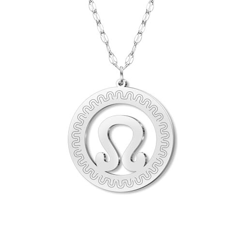 DOWAY Zierliche Edelstahl Kreis Sternzeichen Halskette 12 Konstellation Anhänger Halsketten Silber Minimalistischer Schmuck Geburtstag Horoskop Astrologie Geschenke für Damen Mädchen (Leo) von DOWAY