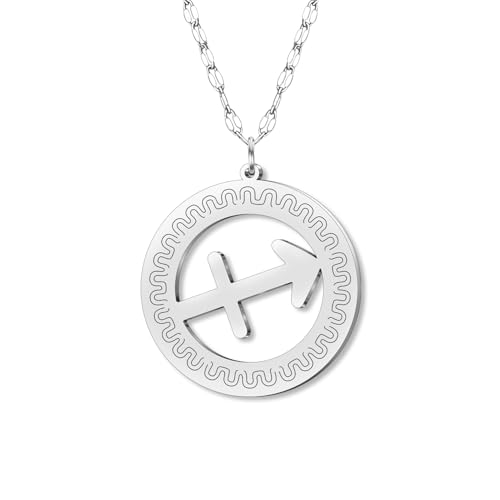DOWAY Zierliche Edelstahl Kreis Sternzeichen Halskette 12 Konstellation Anhänger Halsketten Silber Minimalistischer Schmuck Geburtstag Horoskop Astrologie Geschenke für Damen Mädchen (Schütze) von DOWAY