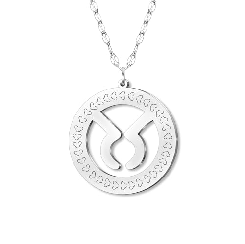 DOWAY Zierliche Edelstahl Kreis Sternzeichen Halskette 12 Konstellation Anhänger Halsketten Silber Minimalistischer Schmuck Geburtstag Horoskop Astrologie Geschenke für Damen Mädchen (Stier) von DOWAY