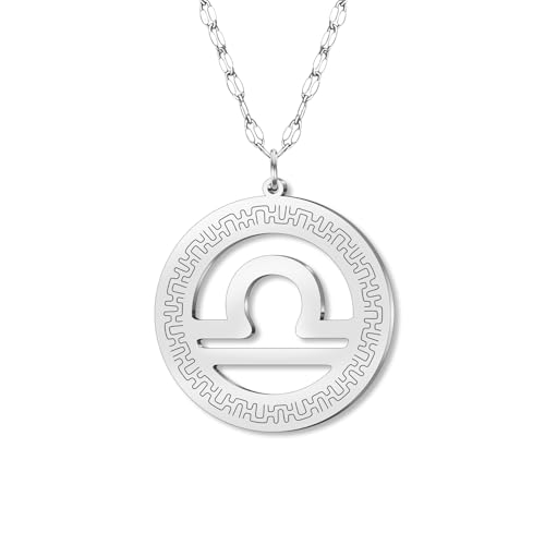 DOWAY Zierliche Edelstahl Kreis Sternzeichen Halskette 12 Konstellation Anhänger Halsketten Silber Minimalistischer Schmuck Geburtstag Horoskop Astrologie Geschenke für Damen Mädchen (Waage) von DOWAY