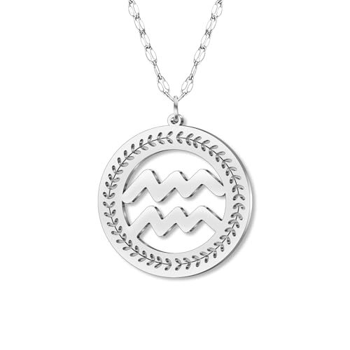 DOWAY Zierliche Edelstahl Kreis Sternzeichen Halskette 12 Konstellation Anhänger Halsketten Silber Minimalistischer Schmuck Geburtstag Horoskop Astrologie Geschenke für Damen Mädchen (Wassermann) von DOWAY