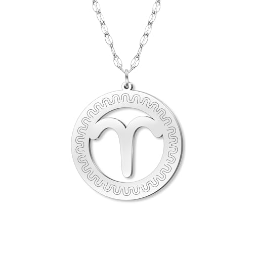 DOWAY Zierliche Edelstahl Kreis Sternzeichen Halskette 12 Konstellation Anhänger Halsketten Silber Minimalistischer Schmuck Geburtstag Horoskop Astrologie Geschenke für Damen Mädchen (Widder) von DOWAY