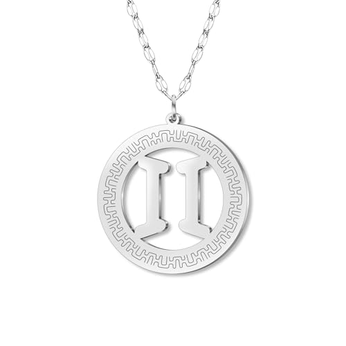 DOWAY Zierliche Edelstahl Kreis Sternzeichen Halskette 12 Konstellation Anhänger Halsketten Silber Minimalistischer Schmuck Geburtstag Horoskop Astrologie Geschenke für Damen Mädchen (Zwillinge) von DOWAY