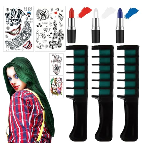 DOWNDRIFT Haarkreide,Grün Haarkreide Haarkreide Kamm Temporäre Haarfarbe Kamm,Kamm Grüne Haarfarbe für Kinder Mädchen Frauen,Halloween Make Up Temporäre Haarfarbe Grün für Halloween,Cosplay,Party von DOWNDRIFT