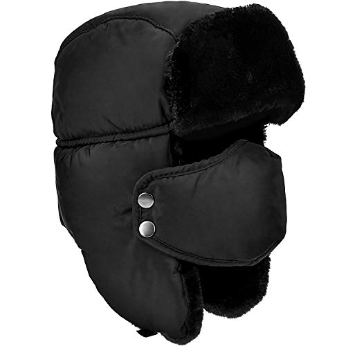 DOXHAUS Unisex Winter Warm Hat with Ear Flaps, Trapper Hat Faux Fur Aviator Hat – Ice Skating Skiing, and Other Outdoor Activities, Schwarz von DOXHAUS