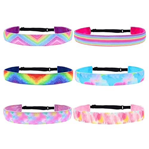 DOYUKY 6 Stück Haarbänder Mädchen, Farbe Sport Haarband, Mädchen Verstellbare Stirnbänder, Tie-Dye Sport Stirnband, Mädchen Dehnbare Stirnbänder, for Teenager Kinder Sport Yoga Party Haar Accessoires von DOYUKY