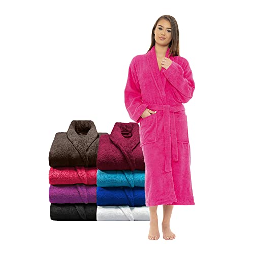 DOZIV Bademantel – Frottee-Bademantel & Bademantel aus ägyptischem Frottee – 100% Baumwolle Spa Dusche Robe Damen Herren UK, fuchsia, Small/Medium von DOZIV