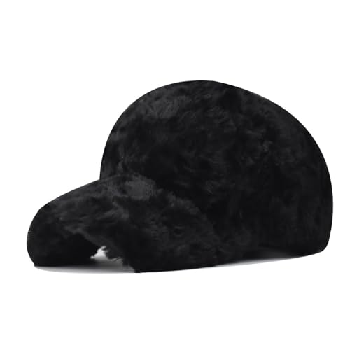 DOwrap Unisex Wintermütze Klassische Baumwolle Baseball Cap Faux Teddy Flauschig Mode Warm Baseball Cap Plüschmütze Herren Baseballkappe, Schwarz , 58 von DOwrap
