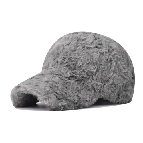 DOwrap Unisex Wintermütze Klassische Baumwolle Baseball Cap Faux Teddy Flauschig Mode Warm Baseball Cap Plüschmütze Herren Baseballkappe, grau, 58 von DOwrap
