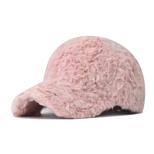 DOwrap Unisex Wintermütze Klassische Baumwolle Baseball Cap Faux Teddy Flauschig Mode Warm Baseball Cap Plüschmütze Herren Baseballkappe, rose, 58 von DOwrap