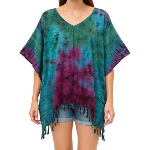 ATM Tie Dye Tunika Poncho Kaftan Kaftan Bluse Cover Up Handmade Übergröße, Mix Green, 2X-4X von DP Fashion