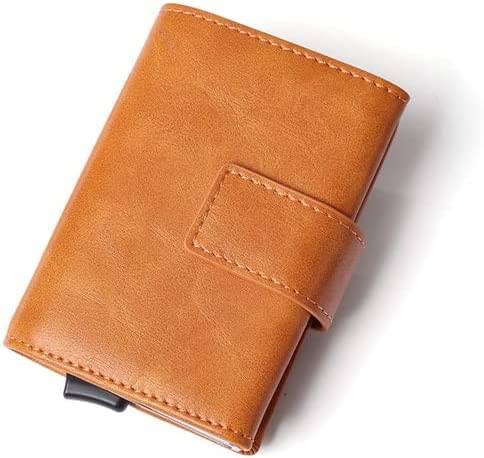 DPCDAN Kartenhalter Magnetknopf-Geldbörsen Business Protection Id Credit Wallet Herren-Pu-Leder-Brieftasche Vintage Smart Zipper Coin Card Holder Portemonnaie von DPCDAN