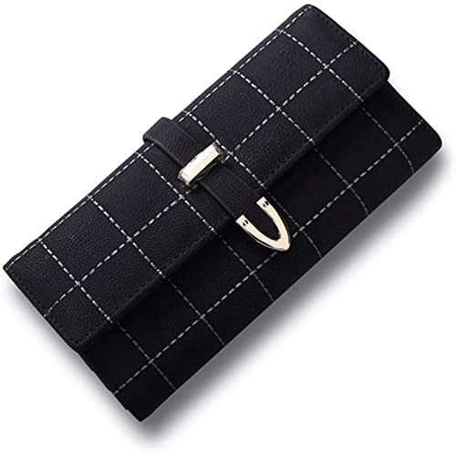 Kartenhalter Mattierte lange Ledergeldbörse für Damen, strapazierfähige Brieftasche, kariert, klassische Schnalle, Kupplung, Kupplung, Kreditkartenetui, elegante Geldbörsen Portemonnaie Kartenhalter Mattierte lange Ledergeldbörse für Damen, strapazierfähige Brieftasche, kariert, klassische Schnalle, Kupplung, Kupplung, Kreditkartenetui, elegante Geldbörsen Portemonnaie von DPCDAN