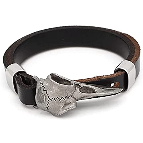 DPGOLDP Odins Raben Rindslederarmband Krähen-Piraten-Totenkopf-Kopf Nordische Wikingerkette Herrenschmuck Mit Verstellbarer Länge von DPGOLDP