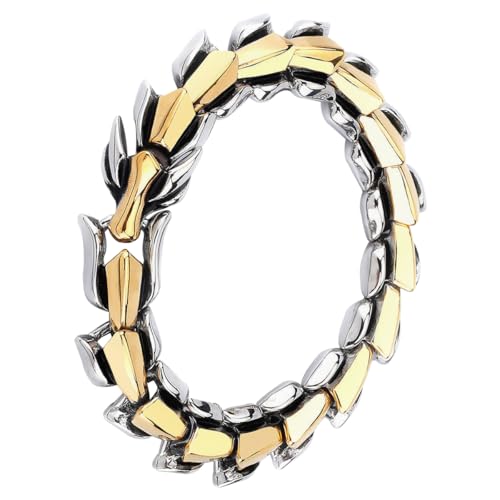 DPGOLDP Ouroboros Armband Wikinger Jormungandr Edelstahl Schwere Drachen Skull Amulet Schmuck Punk Schlange Armreif,Silver gold,23cm von DPGOLDP