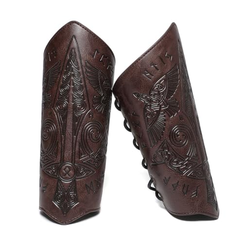 DPGOLDP Wikinger-Armschienen Leder Geprägte Odin Rabe Speer Gungnir Armband Cosplay Kostüm Mittelalter Geschenk für Herren Damen,Kaffee von DPGOLDP