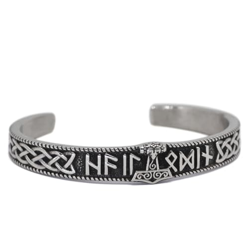 DPGOLDP Wikinger Edelstahl Armband Herren Mjölnir Thor Hammer Valknut Nordische Runen Amulett Metall Schmuck Punk Geschenk,Mjolnir rune silver von DPGOLDP