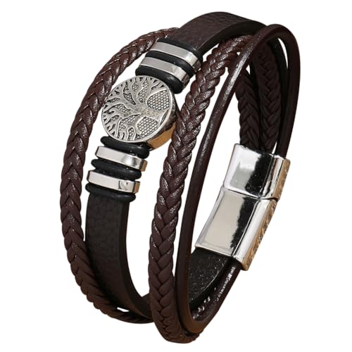 DPGOLDP Wikinger Leder Armband Edelstahl Yggdrasil Magnetverschluss Nordischer Herren Amulett Schmuck 21cm (Inklusive Geschenktüte),Braun leder von DPGOLDP