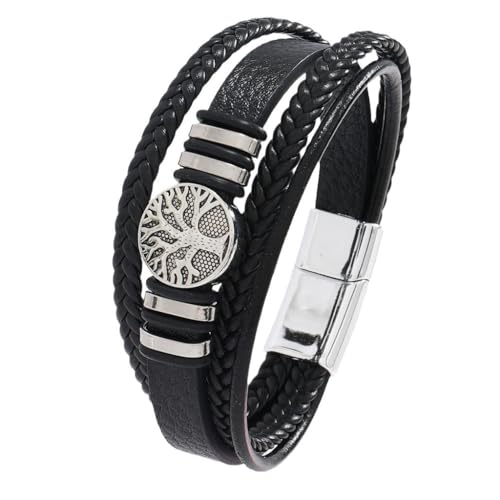 DPGOLDP Wikinger Leder Armband Edelstahl Yggdrasil Magnetverschluss Nordischer Herren Amulett Schmuck 21cm (Inklusive Geschenktüte),Schwarz leder von DPGOLDP