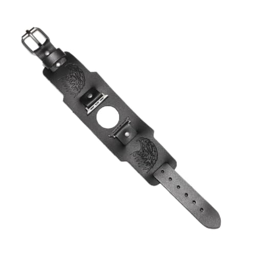 DPGOLDP Wikinger Leder Uhr Band Geprägte Nordisch Symbol Kompatibel mit Apple Uhr 44mm 42mm 40mm 38mm Retro Armbänder für Herren Damen Geschenk,Hugin munin black,38/40mm von DPGOLDP