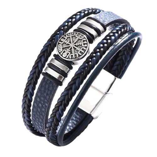 DPGOLDP Wikinger Mehrreihiges Lederarmband mit Vegvisir Perlen Amulett Schmuck Armbänder für Herren Damen(Inklusive Geschenktüte),Blau,19cm von DPGOLDP