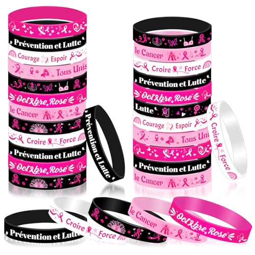 DPKOW 30 x Octobre Rose Bracelets en Silicone pour Sensibilisation au Cancer du Sein Octobre Rose Accessoires, Bracelets pour Octobre Rose Ruban Goodies Cadeau, Lutte Croire Force Courage Espoir von DPKOW