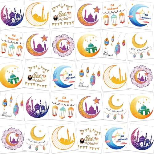 DPKOW Eid Mubarak Temporäre Tattoos, Wasserdicht Ramadan Tattoo Aufkleber Eid Klebetattoos Erwachsene Arabische Moschee Mond Tattoos für Frauen Mädchen Kinder Hand Arm Körperkunst Hochzeit Tattoo von DPKOW