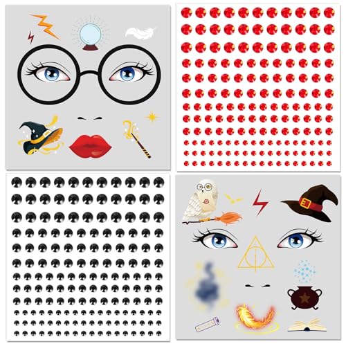 DPKOW Magische Zauberer Tattoo Gesicht Halloween Make Up Accessoires Zauberer Kostüm Kinder Tattoos Halloween Kostümzubehör, mit Glitzersteine Gesicht, Blitz Tattoo Cosplay Karneval Party Zubehör von DPKOW