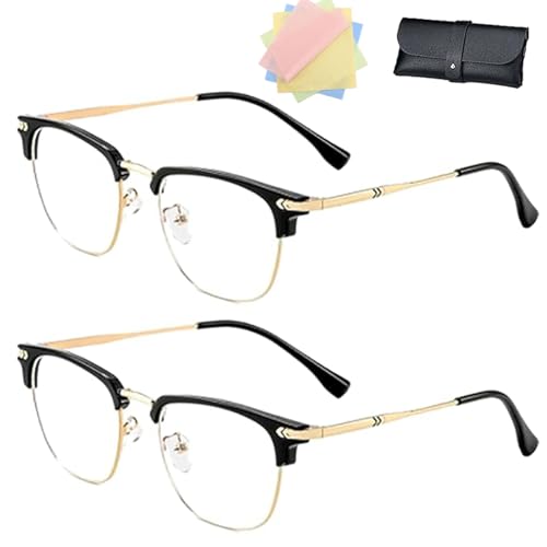 DPKSML Kloiadka Autofokus-Brille, Halbrahmen-Lesebrille mit Anti-Blaulicht-Effekt für Herren und Damen (2pcs Gold,+2.5) von DPKSML
